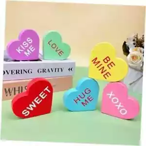 Valentines Day Conversation Hearts Decorations for The Home Table,6 PCS Wooden - Picture 1 of 6