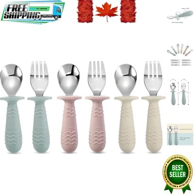 Multicolor Baby Utensil Set - 6 Safe Stainless Steel Pieces for Little Hands Foto 1 de 4