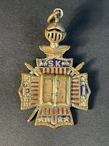 Vintage Ancient Order of United Workers Gold Tone & Enamel Pendant Fob-issue - Picture 1 of 18