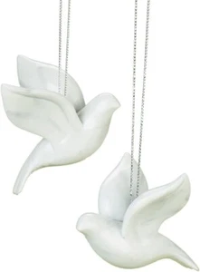 Peaceful White Flying Dove 2.5 inch Resin Decorative Hanging Ornament Set of 2, - Picture 1 of 1