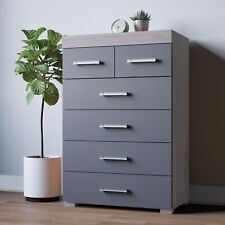Chest of 4+2 Drawers - Grey & Grey Oak Effect Bedroom Furniture Modern 6 Draw