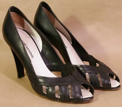 Costume National Caged Peep Toe Black Leather Stiletto Pumps EUR37 US7 - Image 1 of 4