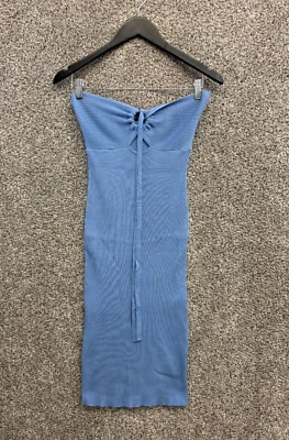 Sexy Vestido Suéter Azul Casi Famoso Bodycon Midi Sin Tirantes Talla M Foto 1 de 4