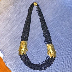 Collar LUISA CONTI Alta Costura Cuentas de Vidrio 2 Tonos Plata/Latón Declaración 31" Italia - Imagen 1 de 21