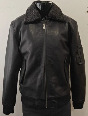 Men's Army Black Aniline Hide Bomber Air Force Real Leather Jacket P-880 - Image 1 of 4