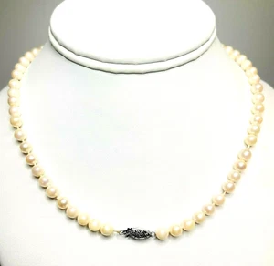 Vintage 14k White Gold 6mm Pearl Beaded Strand 16" Necklace - Picture 1 of 6