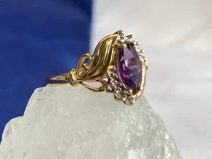 10K Yellow Gold Ring 2.46g Fine Jewelry Sz 7 Amethyst Color Marquise Stone - Picture 1 of 24
