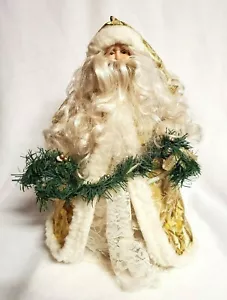 "De colección Santa Tree Topper oro encaje metálico sherpa perla barba esponjosa de 13" - Imagen 1 de 7