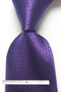 New Classic Polka Dot Purple Black JACQUARD WOVEN 100% Silk Men's Necktie Tie - Picture 1 of 4