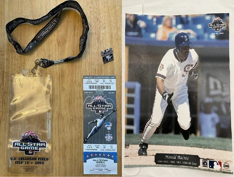 2003 MLB All Star Game Collectible Pin, Lanyard, Game Ticket - US Cellular Field Cover
