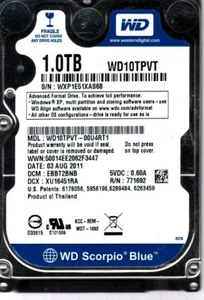 WD10TPVT-00U4RT1 S/N: WXP1E DCM: EBBT2BNB WESTERN DIGITAL 1TB THAILAND AUG 2011 - Picture 1 of 2