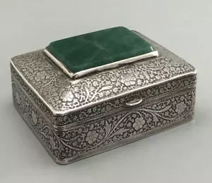 Antigua caja oriental de plata y piedra de aventurina 181 g HLZX - Imagen 1 de 6