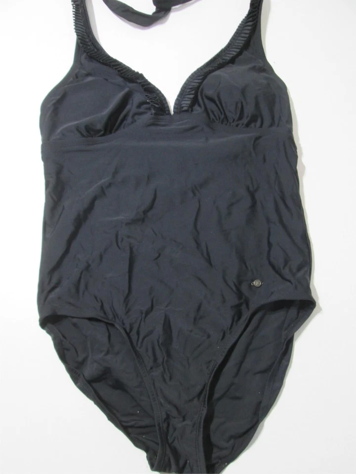 Traje de baño Converse para mujer talla M de una pieza negro forrado inalámbrico halter con volantes Foto 1 de 4
