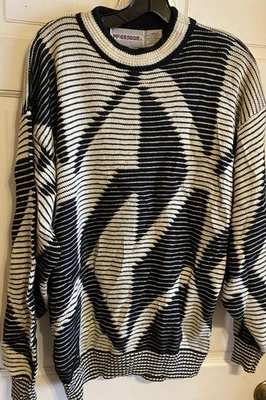 复古 MacGregor Raglan 套衫圆领毛衣 ~ 黑色/白色 ~ 几何图案 ~ EXC — 第 1/4 张图片