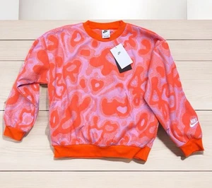 NWT! Nike Textured Crew Neck Sweater Girls Unisex Size Medium Orange & Pink - Picture 1 of 9