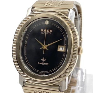 Rado Diastar Quartz Watch Black Dial Date 30mm Gold 1 Diamond Mens Vintage - Picture 1 of 10