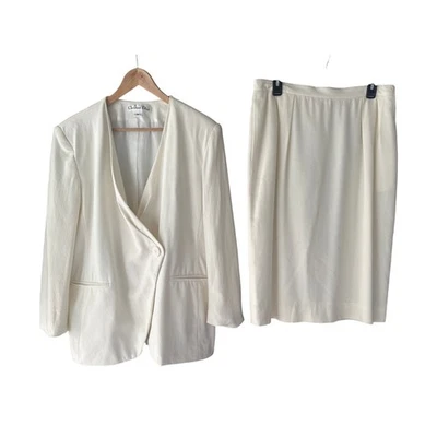Vintage White Cream Christian Dior skirt suit two piece set blazer Size 16  - Image 1 of 4