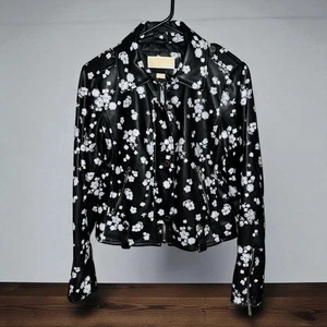Michael Kors Biker Lederjacke Gr. S mit schwarz/weißen Blumendetails - Bild 1 von 3