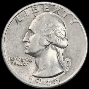 1945 Washington Quarter Silver VF KM#164 Business Strike WWII Era Coin - Picture 1 of 3