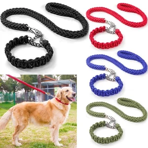 2PC Braided Leash Collar Set Heavy Duty Thick Dog Lead Rope Medium Large Breed - Picture 1 of 1