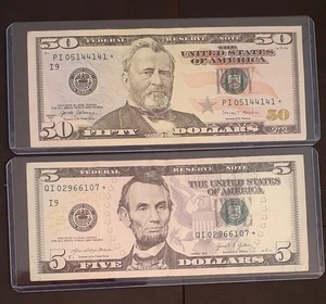 Star Note Lot⭐- 2017A Nifty Fifty, 2021 $5, And Seven $1's With One Low Serial - Picture 1 of 8