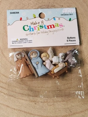 NEW Make It CHRISTMAS! NATIVITY 6 Pc Button Set: Holy Family/Angel/Sheep/Donkey - Image 1 of 3