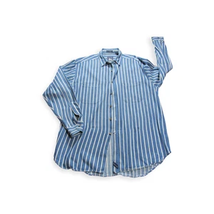 Canyon Ridge Men's 2XLT Blue Striped 100% Cotton Long Sleeve Button-Up Shirt - Picture 1 of 10