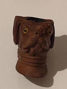 Vintage handgeschnitzte echte französische Bruyère Pfeife Hundekopf mit gelben Augen Frankreich  - Bild 1 von 20