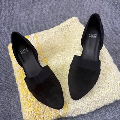 Zapatos planos de ballet EILEEN FISHER negros de gamuza DOrsay para mujer talla 7,5 nuevos sin etiqueta Foto 1 de 4