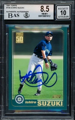 ¡OFERTA! Ichiro Suzuki Firmado 2001 Topps RC 726 Mariners BGS 8.5 Automático GM 10 Beckett Foto 1 de 2