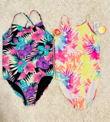 Lote de 2 Maiôs The Children's Place One Piece, Menina Extra Grande Novo MSRP $24.95 Cada - Imagem 1 de 4