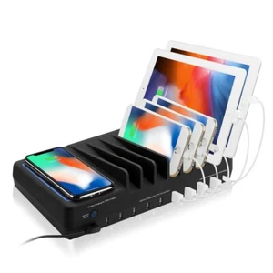 Estación de carga inalámbrica SIIG 10 puertos USB-A/C con cubierta de luz ambiental - Imagen 1 de 8