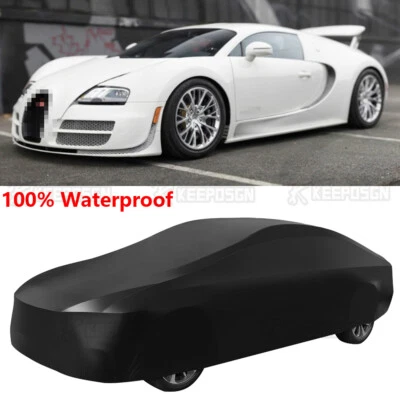 Cubierta negra 100 % impermeable satinada elástica interior exterior coche para Bugatti Veyron Foto 1 de 4