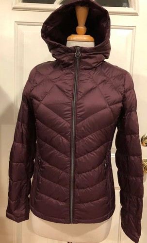 Michael Kors Giacca Imbottita Leggera Cappuccio Imbottibile Piumino Melanzana XS $190