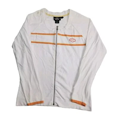 Suéter Harley Davidson Mujer Crema Cremallera Completa Naranja Rayas Talla Grande Foto 1 de 4