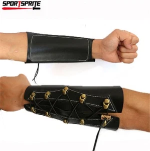 Leather Archery Wrist Arm Guard Compound Recurve Bow Arm Protection Bracer Black - Picture 1 of 10