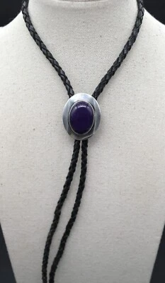 Галстук-боло навахо из чистого серебра фиолетовый Sugillte Stone ВИНТАЖНЫЙ - Изображение 1 из 4