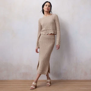 Damen LC Lauren Conrad Pointelle Midi Pullover Rock & Top SET Small - Bild 1 von 7
