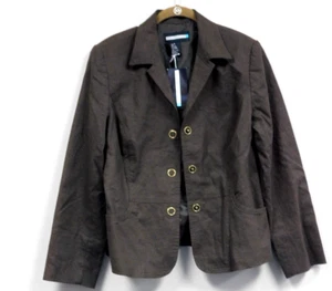 Requirements Tangiers Mocha linen blend jacket with snap buttons Size 10 NWT - Picture 1 of 4