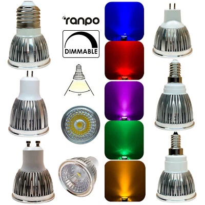 Dimmable 6W 9W LED COB Spotlight Bulb GU10 MR16 E27 E14 E12 GU5.3 Silver Lamp RK - Image 1 of 4