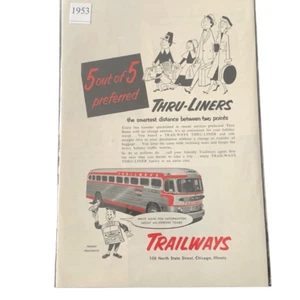 Vintage 1953 Trailways Thru-Liners Ad Advertisement - Picture 1 of 4