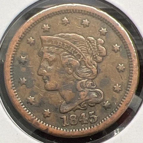 1845 BRAIDED HAIR LARGE CENT GRADES VF DETAIL  ACTUAL COIN  #C13890 Cover