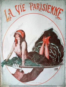 FEMME DINDE LEONNEC HUMOUR VP 1917 COVER PRINT SEXY GIRL IN CHRISTMAS TURKEY - Picture 1 of 1