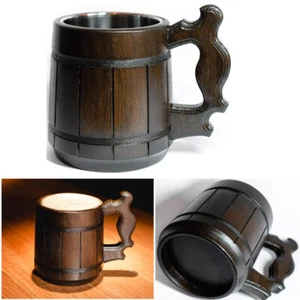 Handmade Beer Mug Oak Wood Stainless Steel Cup Birthday Anniversary Father Gift - Picture 1 of 12