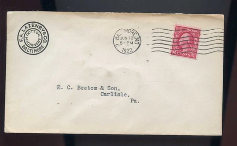 US  Advertising Cover (Cotton Machinery) 1922 Baltimore, MD to Carlisle, PA Cover