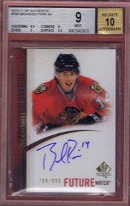 BRANDON PIRRI 2010-11 UD SP AUTHENTIC FUTURE WATCH /999 #286 BGS 9 AUTO 10