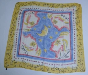 Vtg Karl Lagerfeld 100% Silk Square Scarf Celestial Sun Moon Stars Made In Italy - Picture 1 of 5