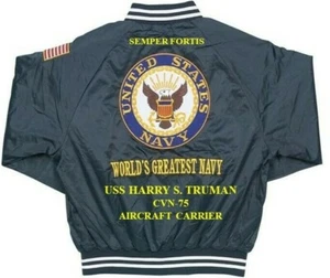 USS HARRY S. TRUMAN CVN-75  CARRIER NAVY EMBROIDERED SATIN JACKET (BACK ONLY) - Picture 1 of 10