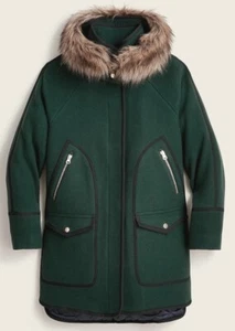 J CREW $385 GREEN Chateau Parka In Italian Stadium Cloth Wool Hooded Coat Sz 20 - Picture 1 of 10