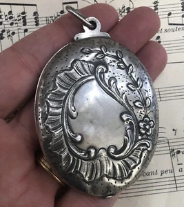 Rare Antique French Art Nouveau Sterling Silver Sliding Mirror Pendant c1900 - Picture 1 of 5